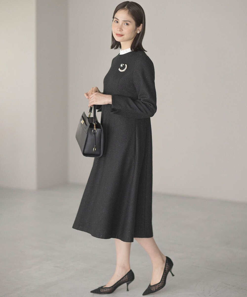 組曲 【2WAY】ラメフラノ フリル襟ワンピース 