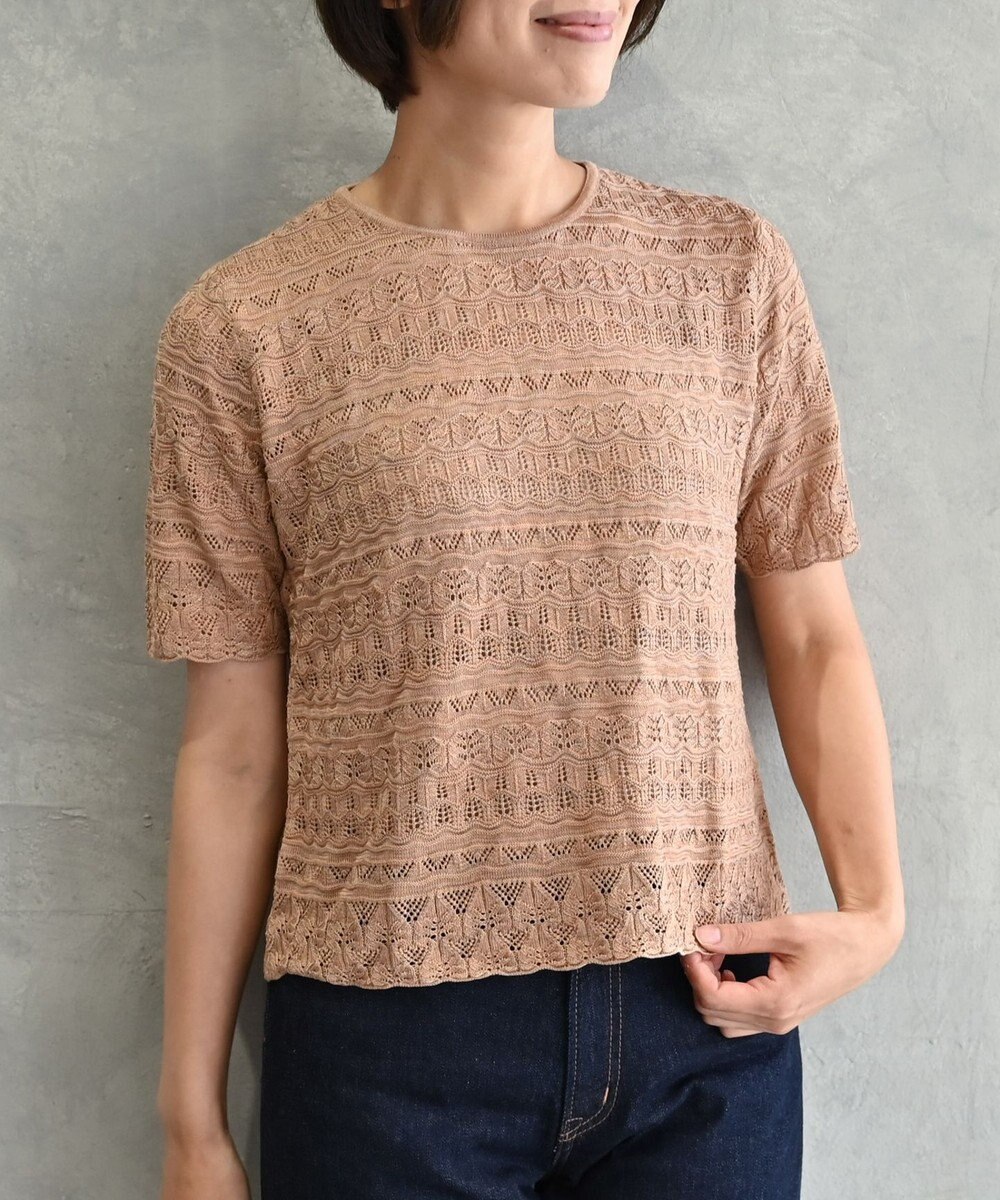 muuc 〈高品質シルク100%〉透かしレース編み 半袖プルオーバー 