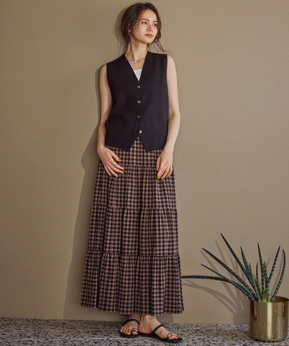 23区 L 【SLOW/一部店舗限定】ブライトリネン  ティアード スカート 