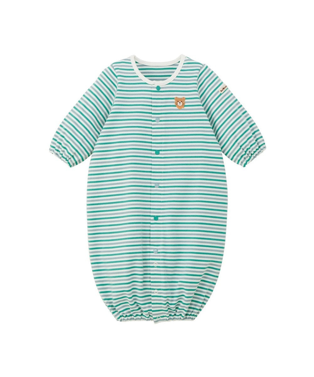 MIKI HOUSE HOT BISCUITS 【50-60cm】 みじんボーダー ワンポイント刺繍 ツーウェイオール 