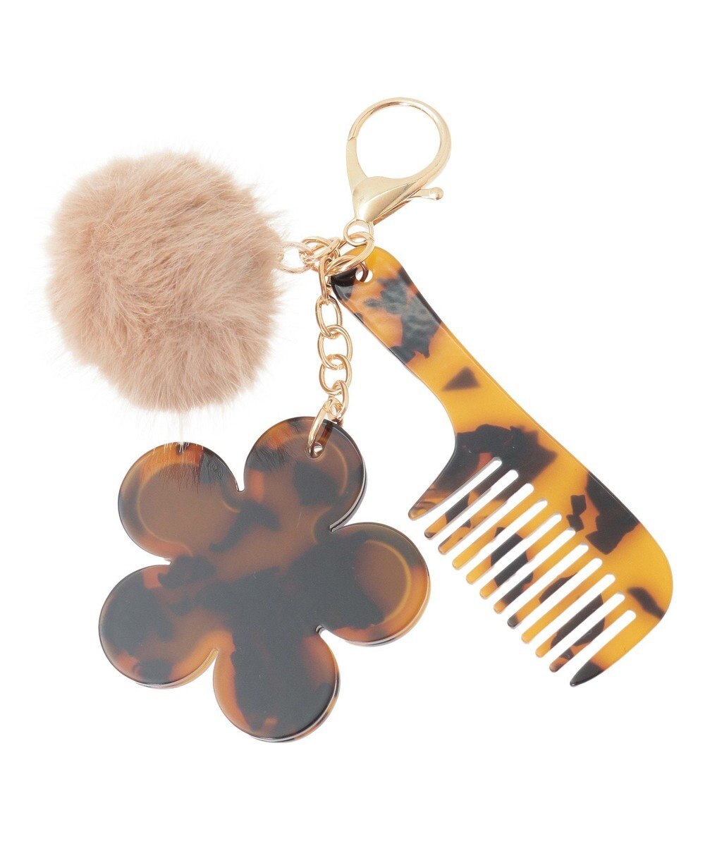 earth music&ecology ファーポンポン＋べっ甲柄ミラー付きチャーム 