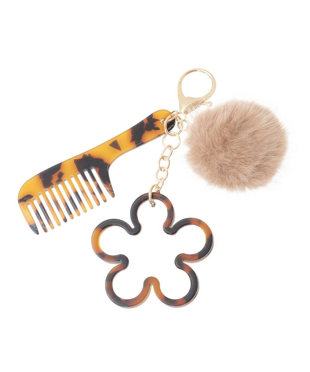 earth music&ecology ファーポンポン＋べっ甲柄ミラー付きチャーム 