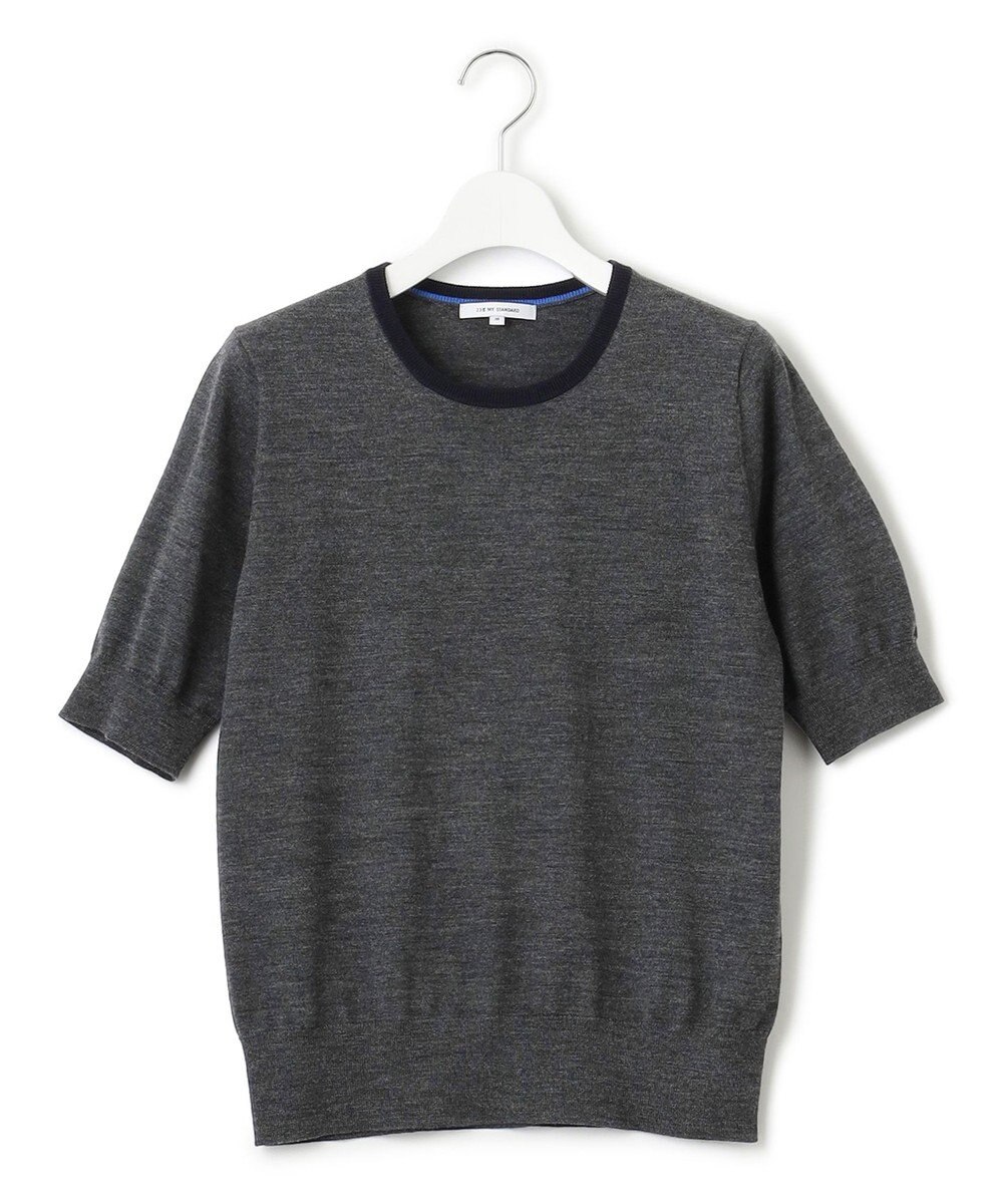 23区 【洗える/アンサンブル対応】サステナブルウール 半袖バイカラー ニット 