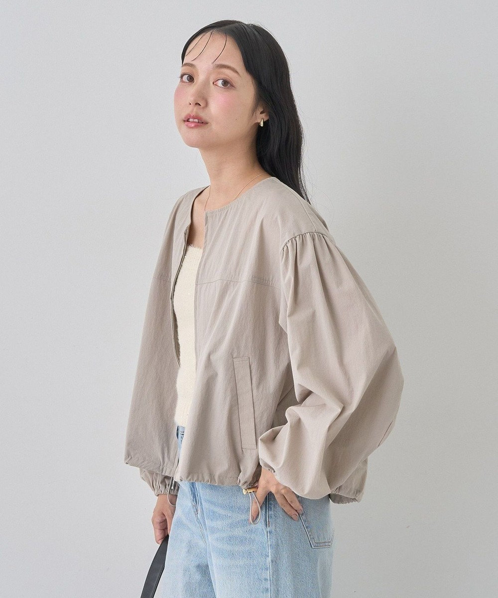 earth music&ecology ノーカラーボリュームブルゾン Gray Beige