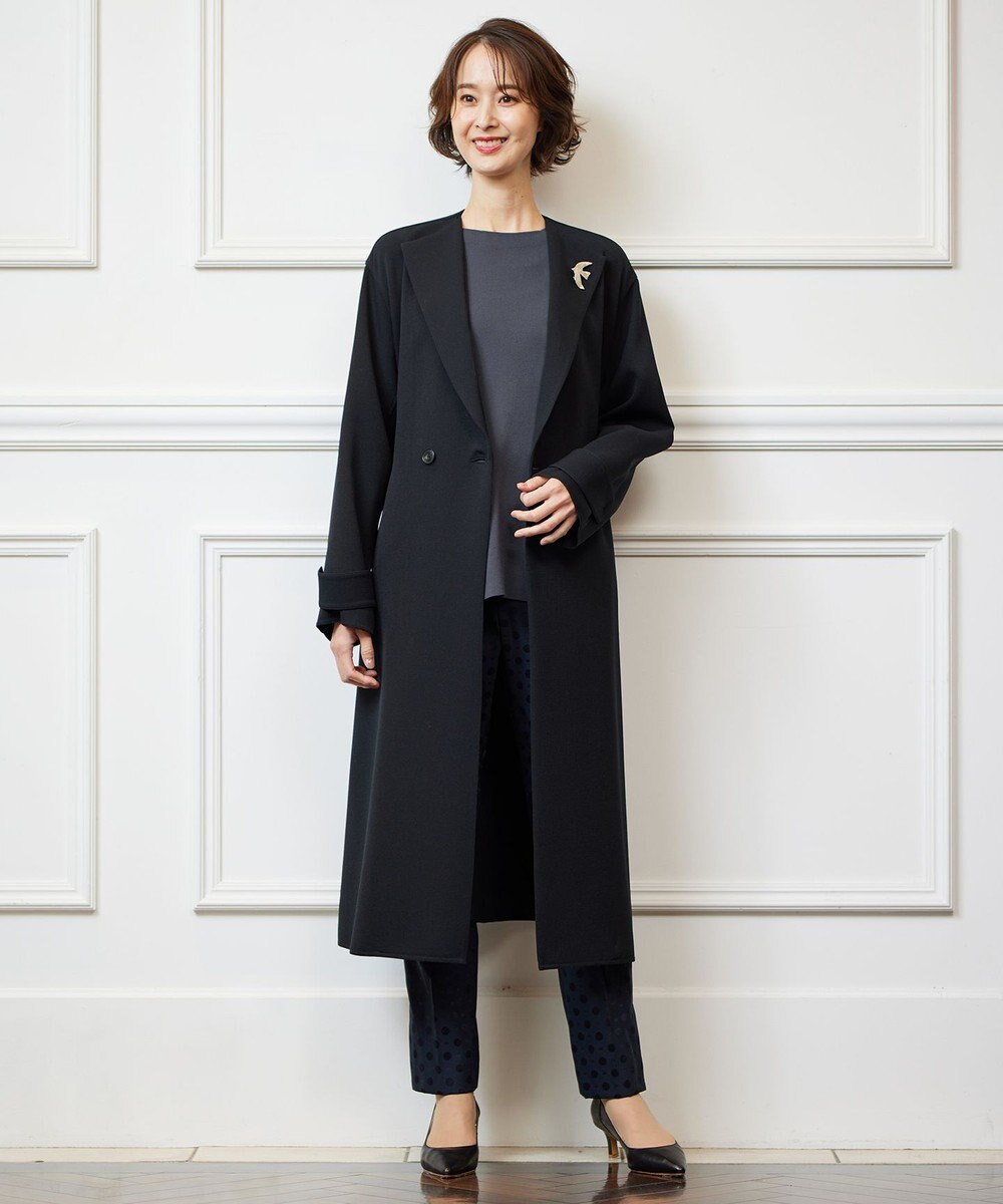 自由区 【洗える】ライトダブルクロス ノーカラーコート 