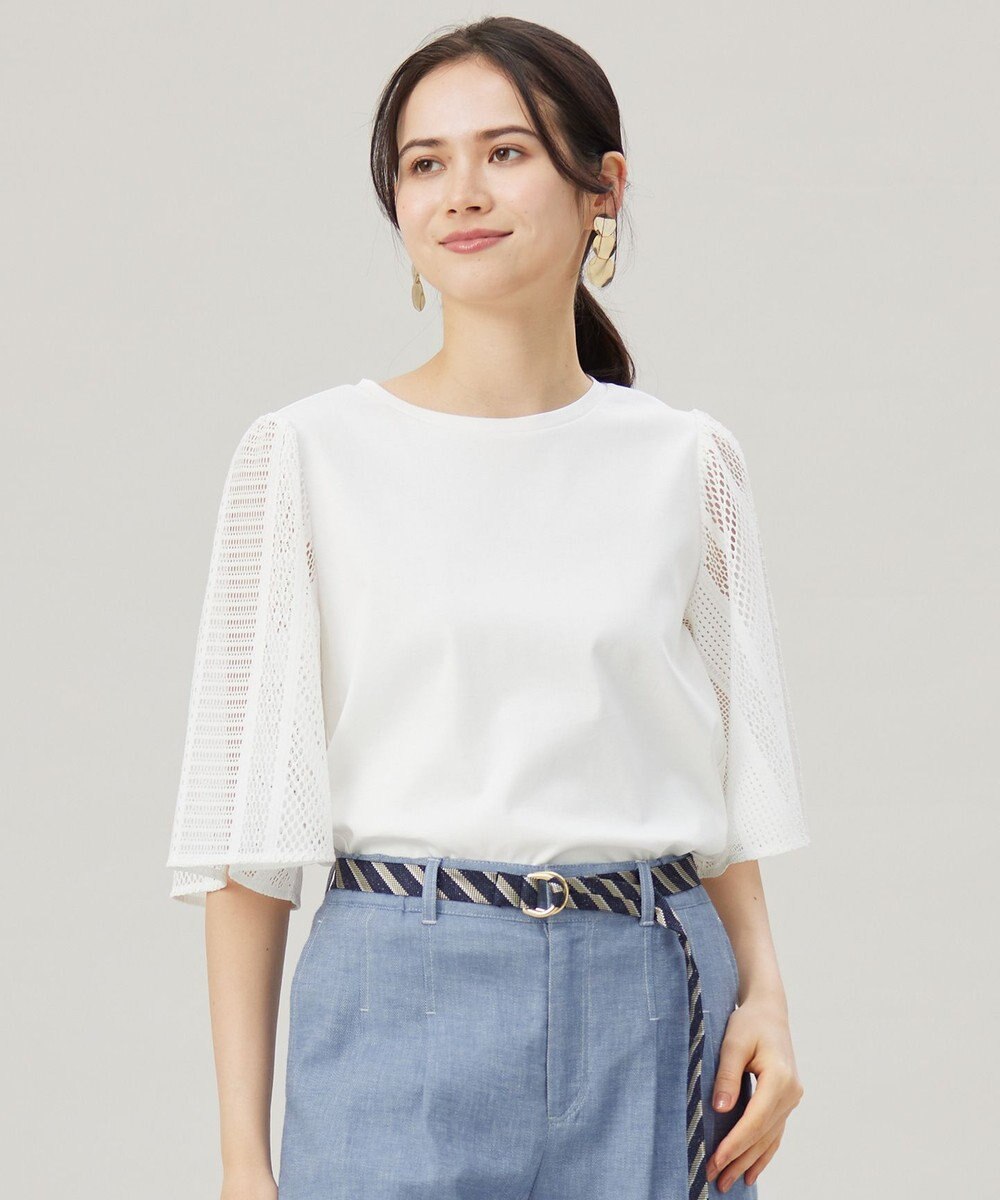 自由区 【洗える】レースエッジフレアスリーブ トップス 