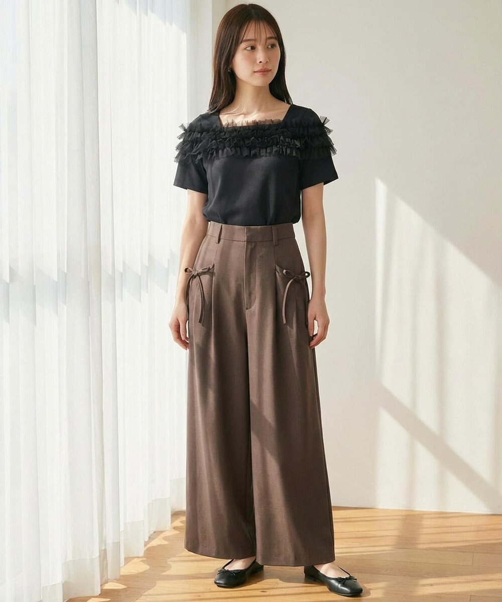 Feroux 【洗える・汗ジミが目立たない】デコルテチュール カットソー 