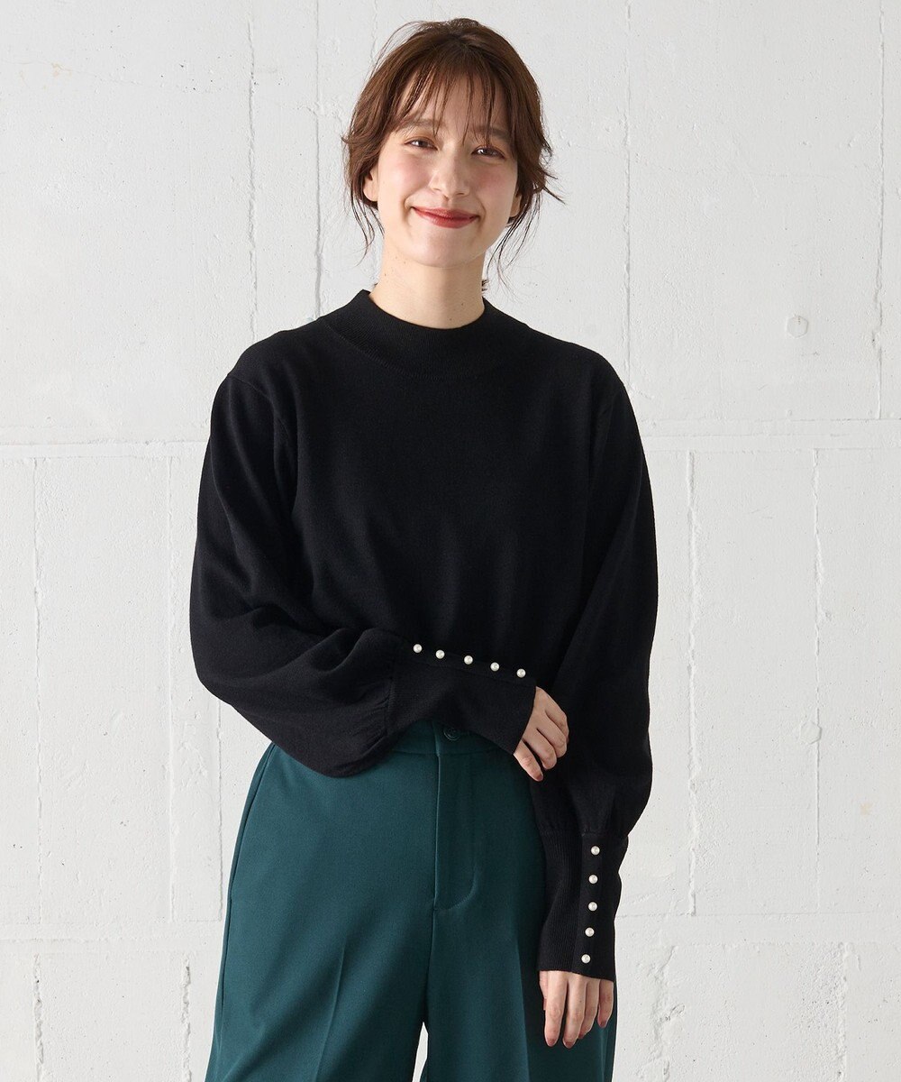 ANY 【洗濯機可/吸湿発熱】パフスリーブパールニット 