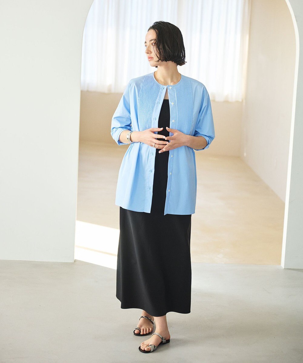 #Newans 【洗濯機可能/シワになりにくい】〈お腹・腰回りをカバー〉ピンタックデザインスクエアブラウス 