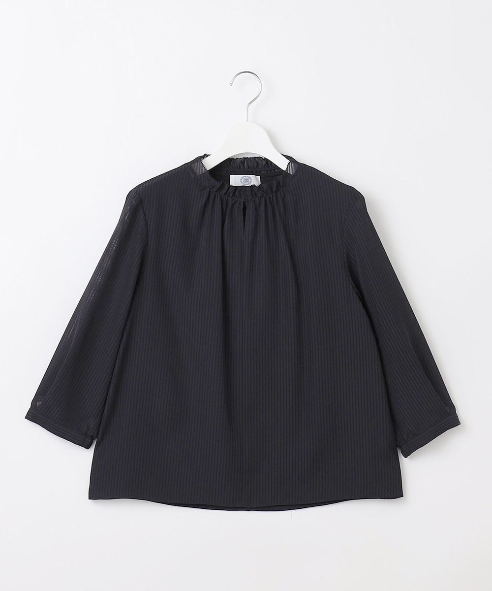 J.PRESS LADIES シャドーストライプ スリットフリルネック カットソー 