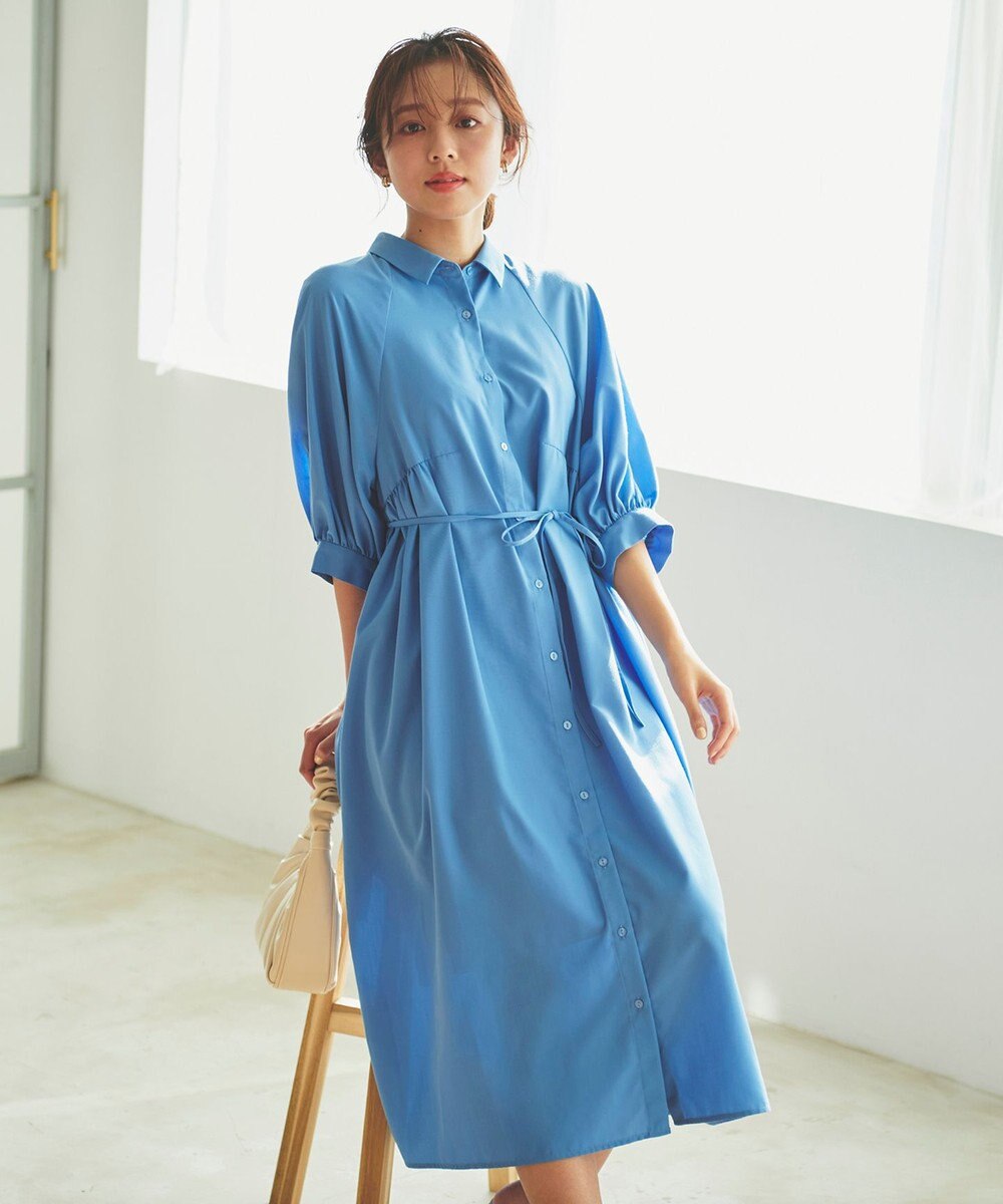 Feroux 【洗える】パフスリーブシャツ ワンピース 