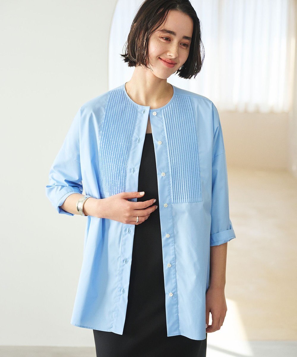 #Newans 【洗濯機可能/シワになりにくい】〈お腹・腰回りをカバー〉ピンタックデザインスクエアブラウス 