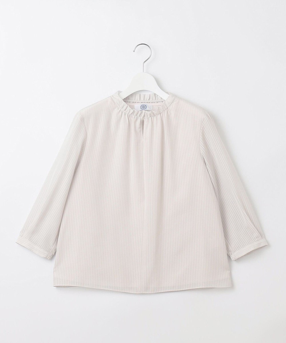 J.PRESS LADIES シャドーストライプ スリットフリルネック カットソー 