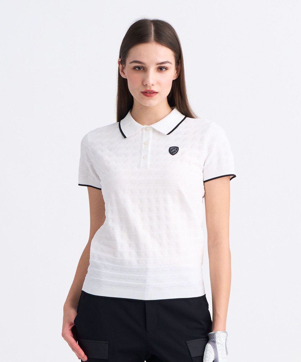 23区GOLF 【WOMEN】フラッグジャガードニットポロシャツ ストレッチ 半袖 