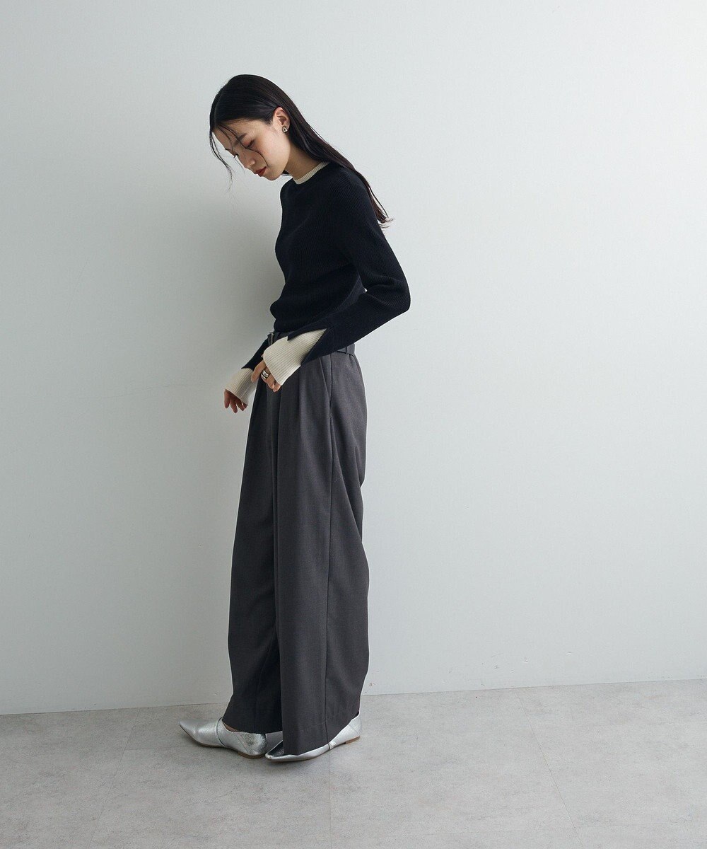 Green Parks ダブルカフスモックネック配色ニット 