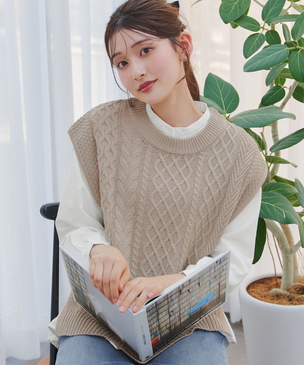 Tiaclasse 【2点セット】ニットベスト＋起毛シャツ 