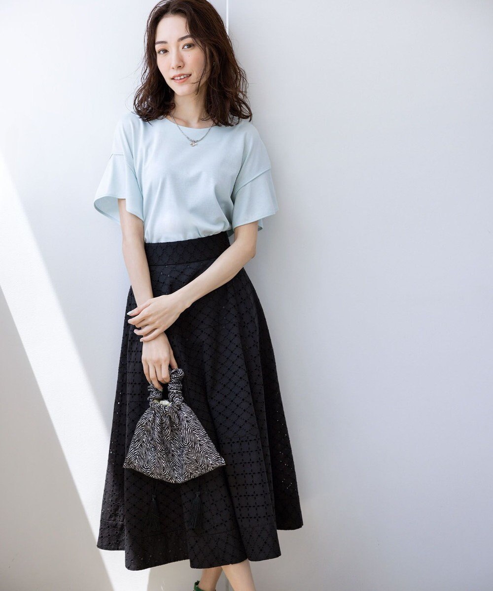 組曲 L 【洗える】シルケットポンチ フリルスリーブ カットソー 