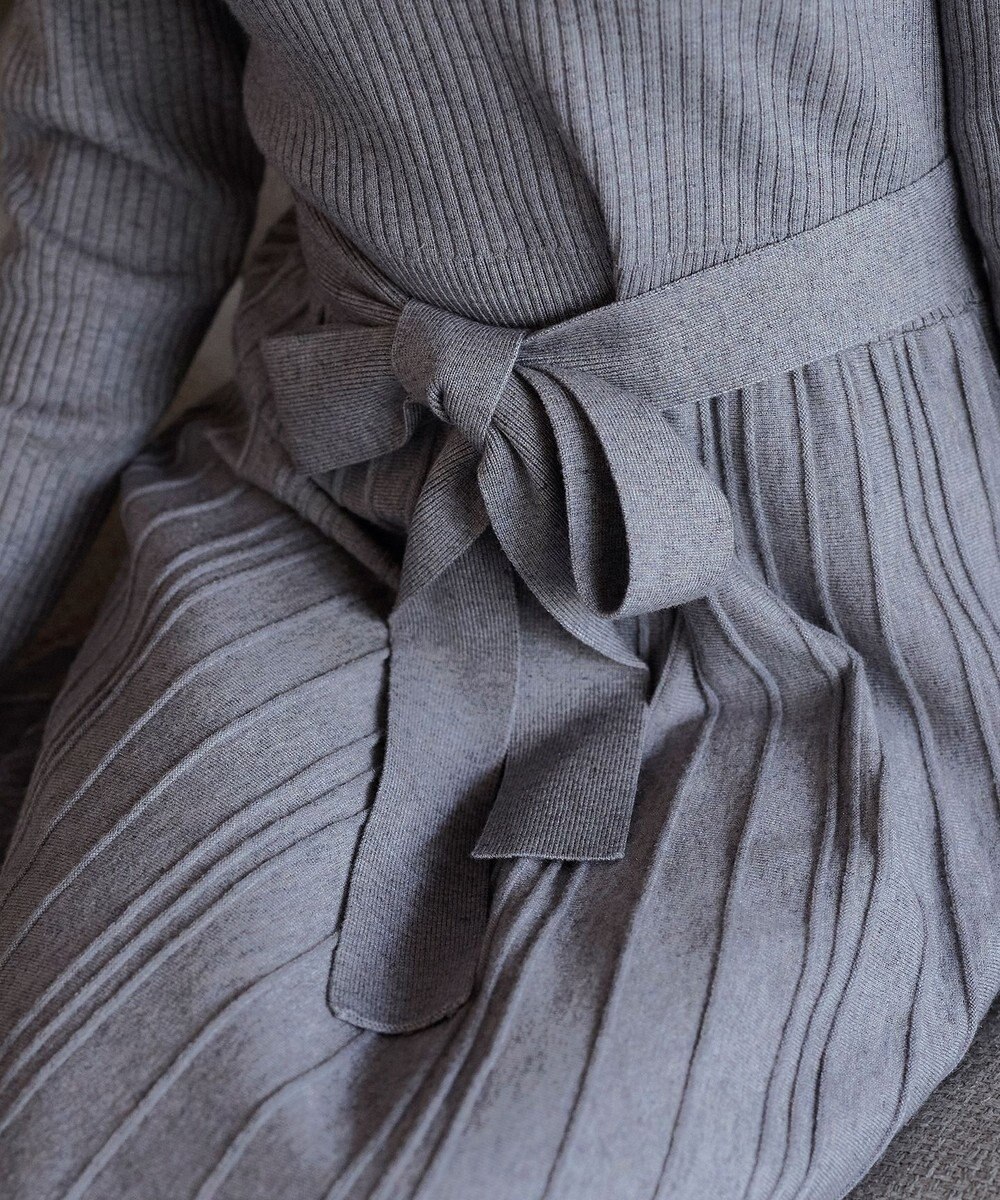 Tiaclasse 【洗える】プリーツ編みラメニットフレアワンピース 