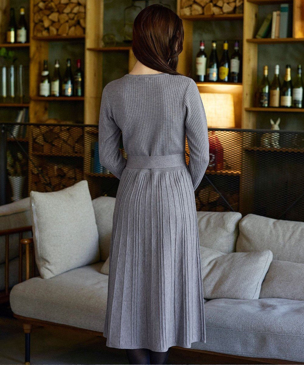 Tiaclasse 【洗える】プリーツ編みラメニットフレアワンピース 