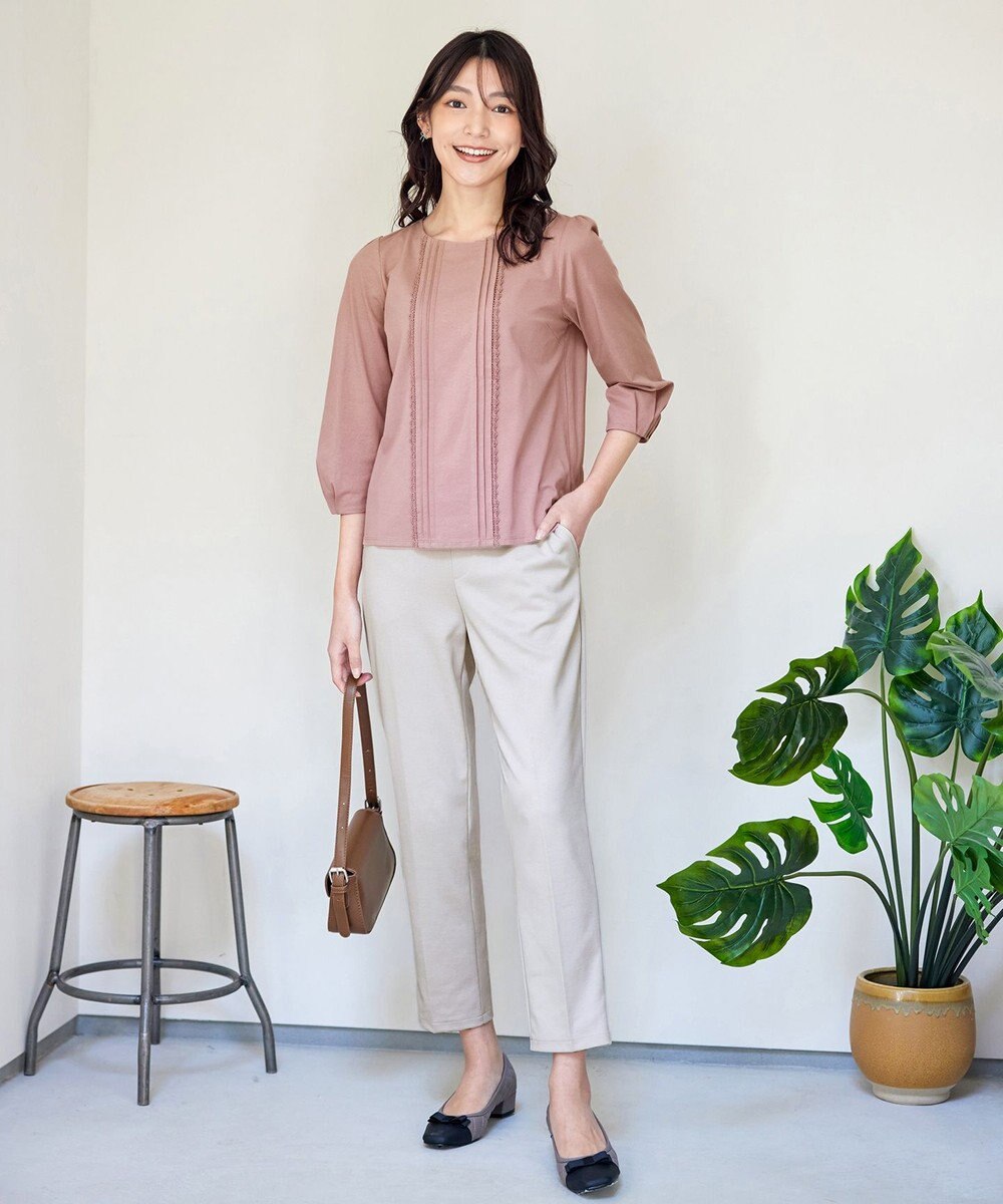 Tiaclasse 【洗える】ピンタックレースカットソーTブラウス 