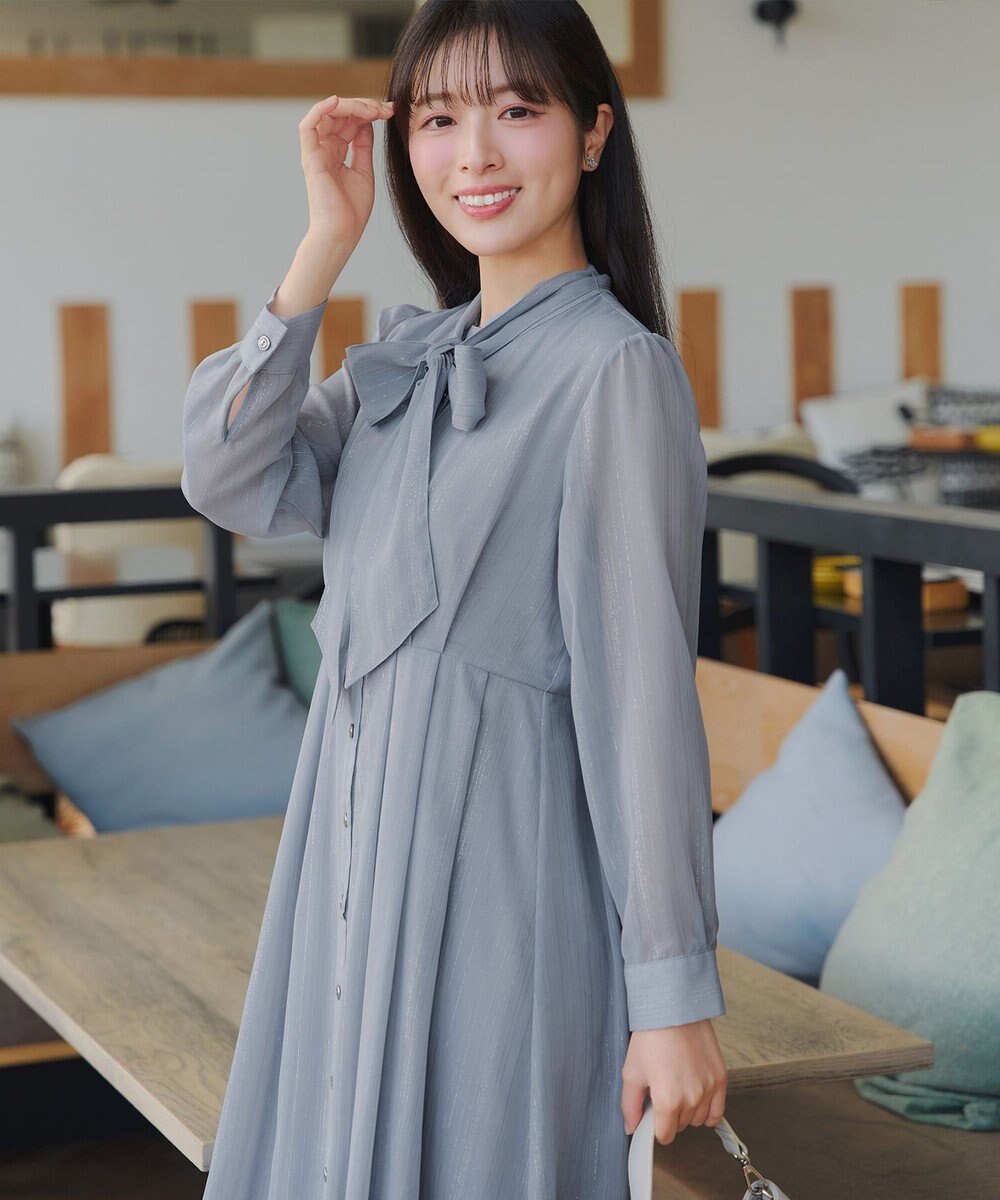 Tiaclasse L 【2WAY取り外しリボン付き】リボンタイラメシフォンワンピース 