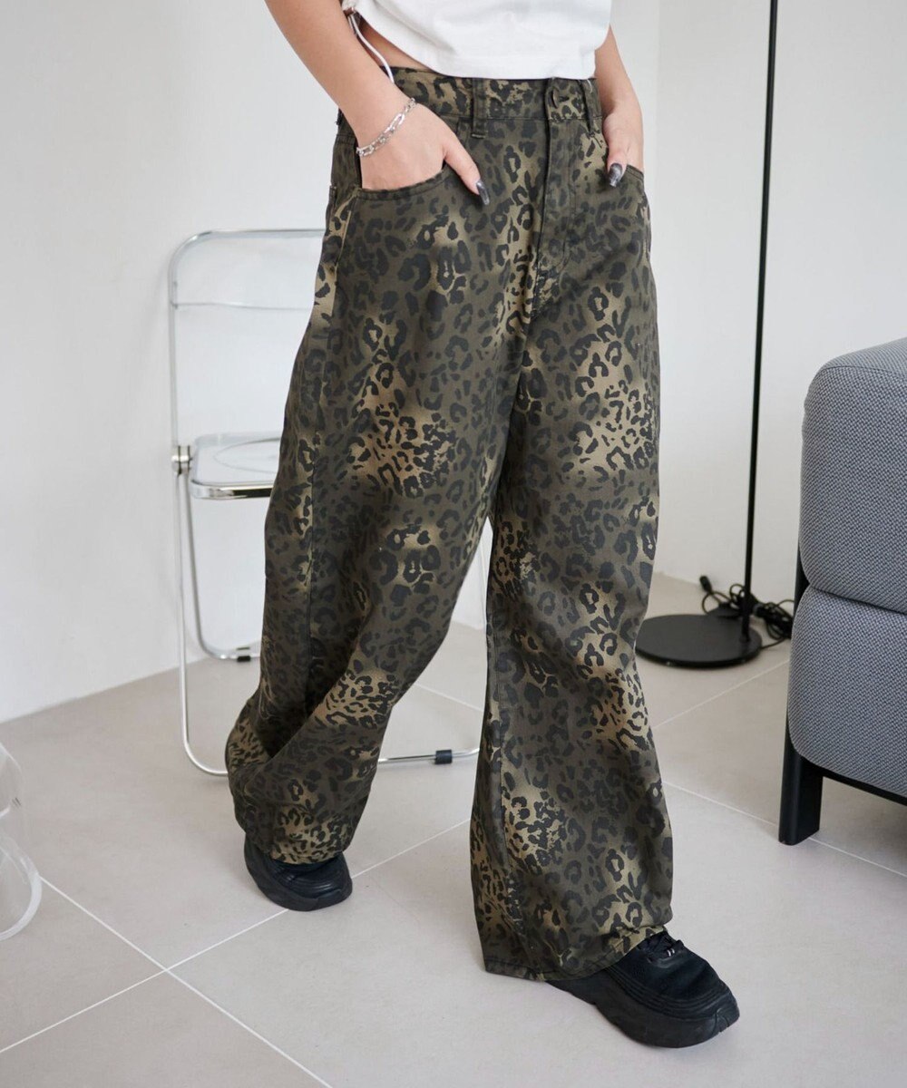 WEGO レオパードワイドストレートパンツ 