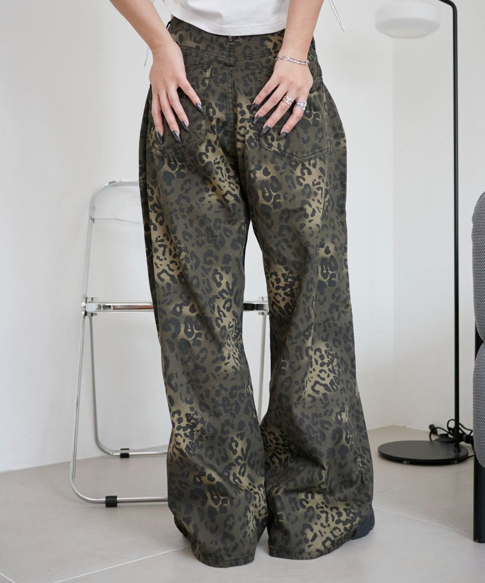 WEGO レオパードワイドストレートパンツ 