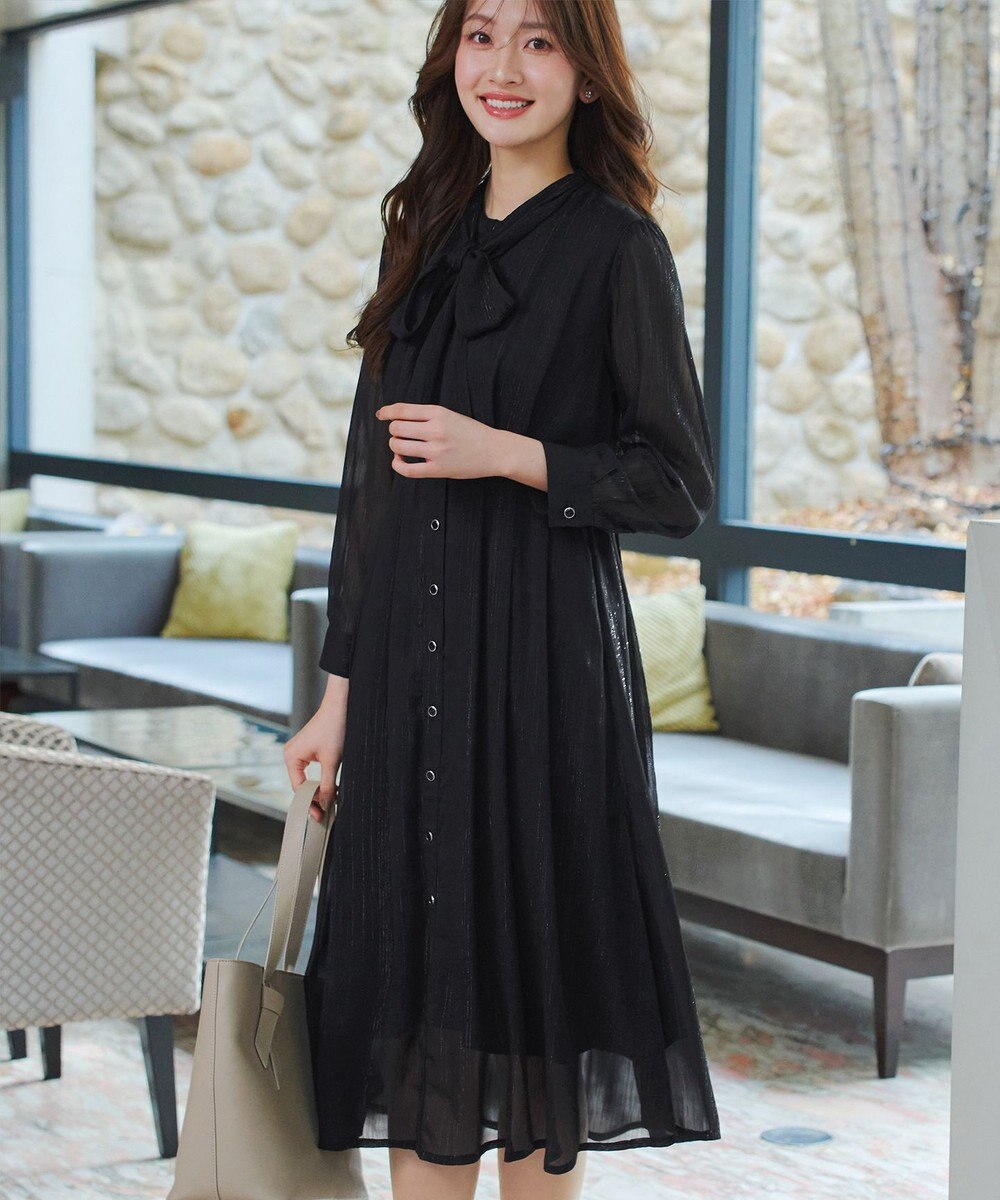 Tiaclasse L 【2WAY取り外しリボン付き】リボンタイラメシフォンワンピース 