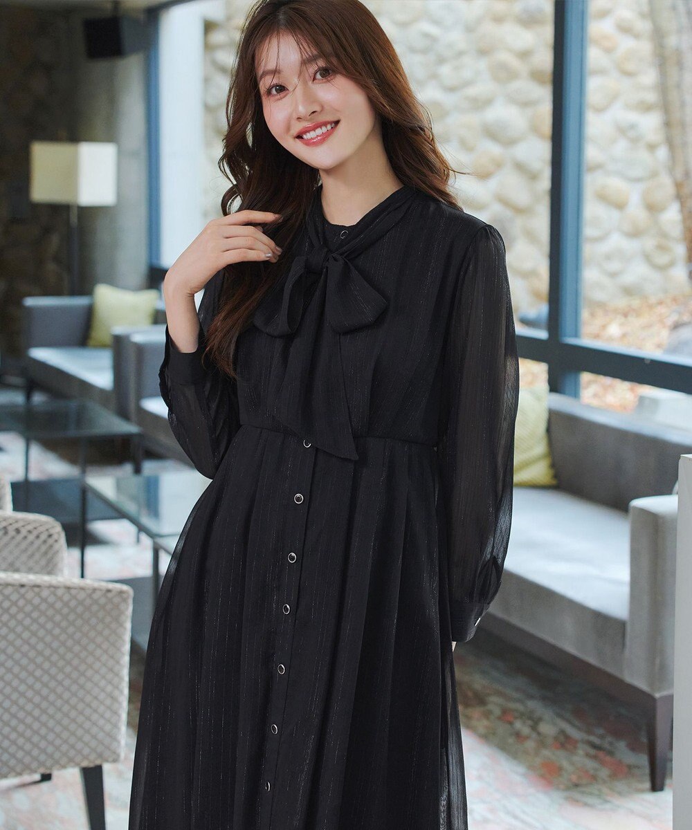 Tiaclasse L 【2WAY取り外しリボン付き】リボンタイラメシフォンワンピース 