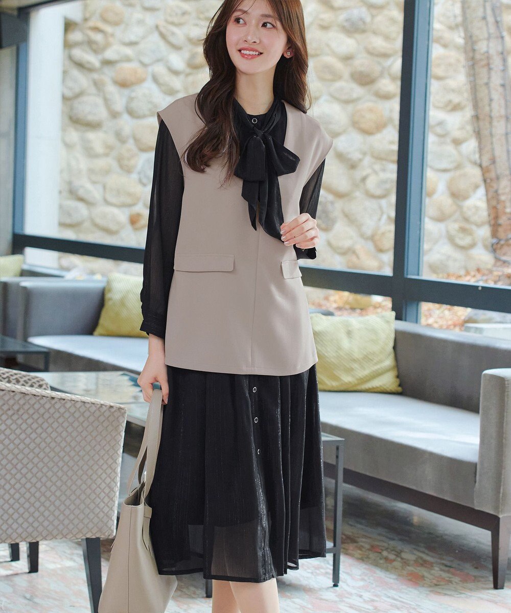 Tiaclasse L 【2WAY取り外しリボン付き】リボンタイラメシフォンワンピース 