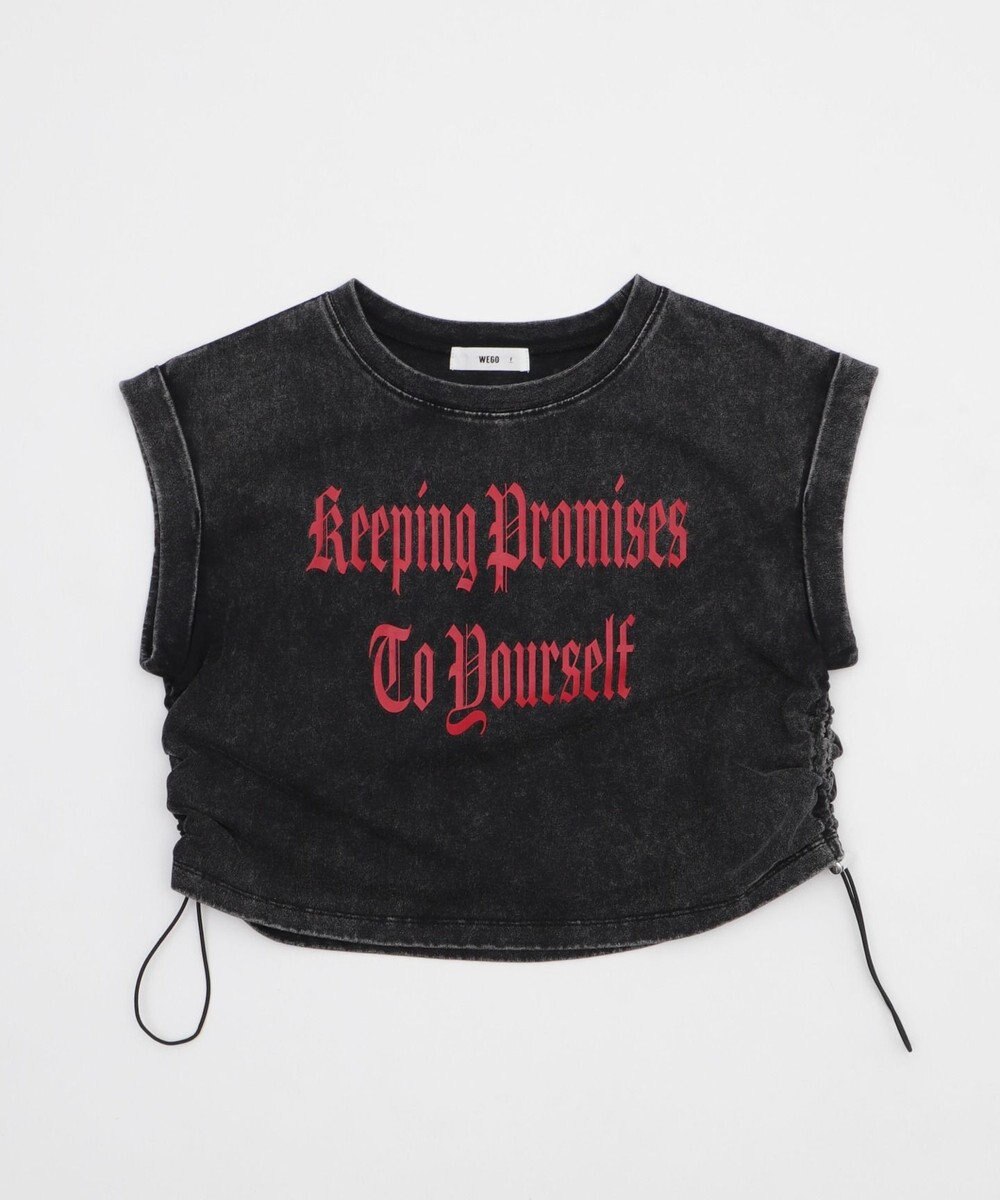 WEGO グラフィックノースリーブサイドドロストショートT 