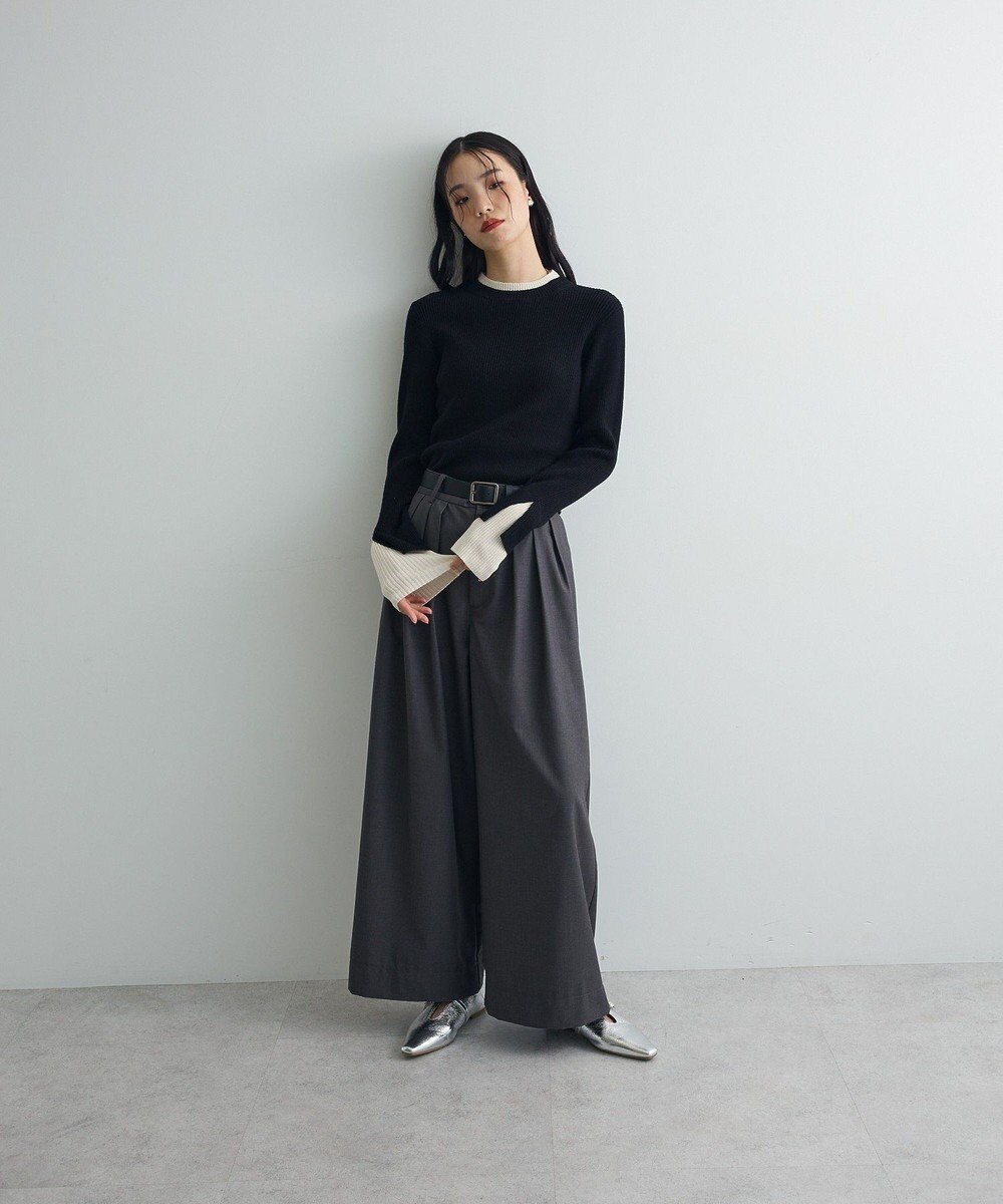 Green Parks ダブルカフスモックネック配色ニット 