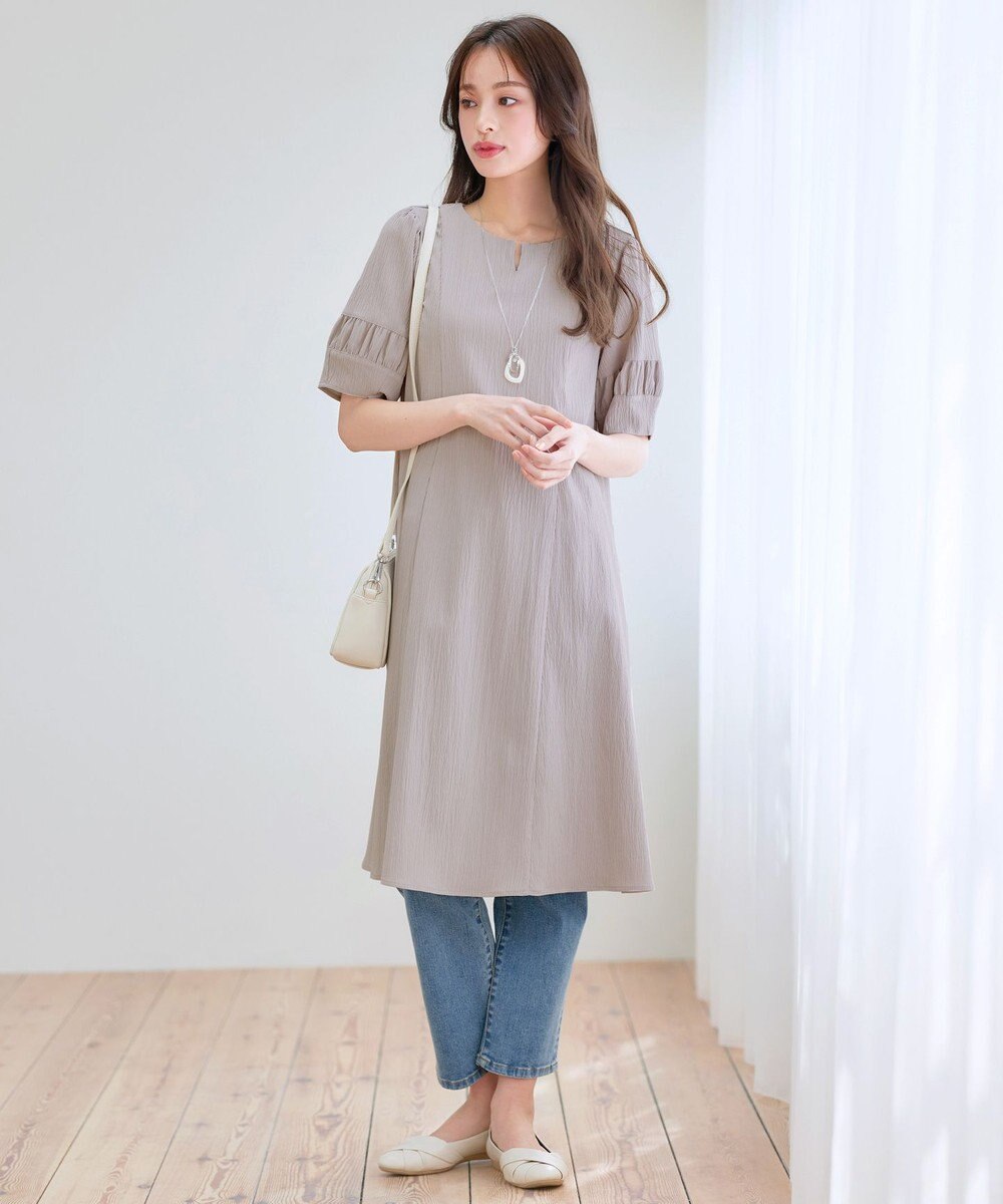 Tiaclasse L 【洗える】ギャザーランタンスリーブワンピース 