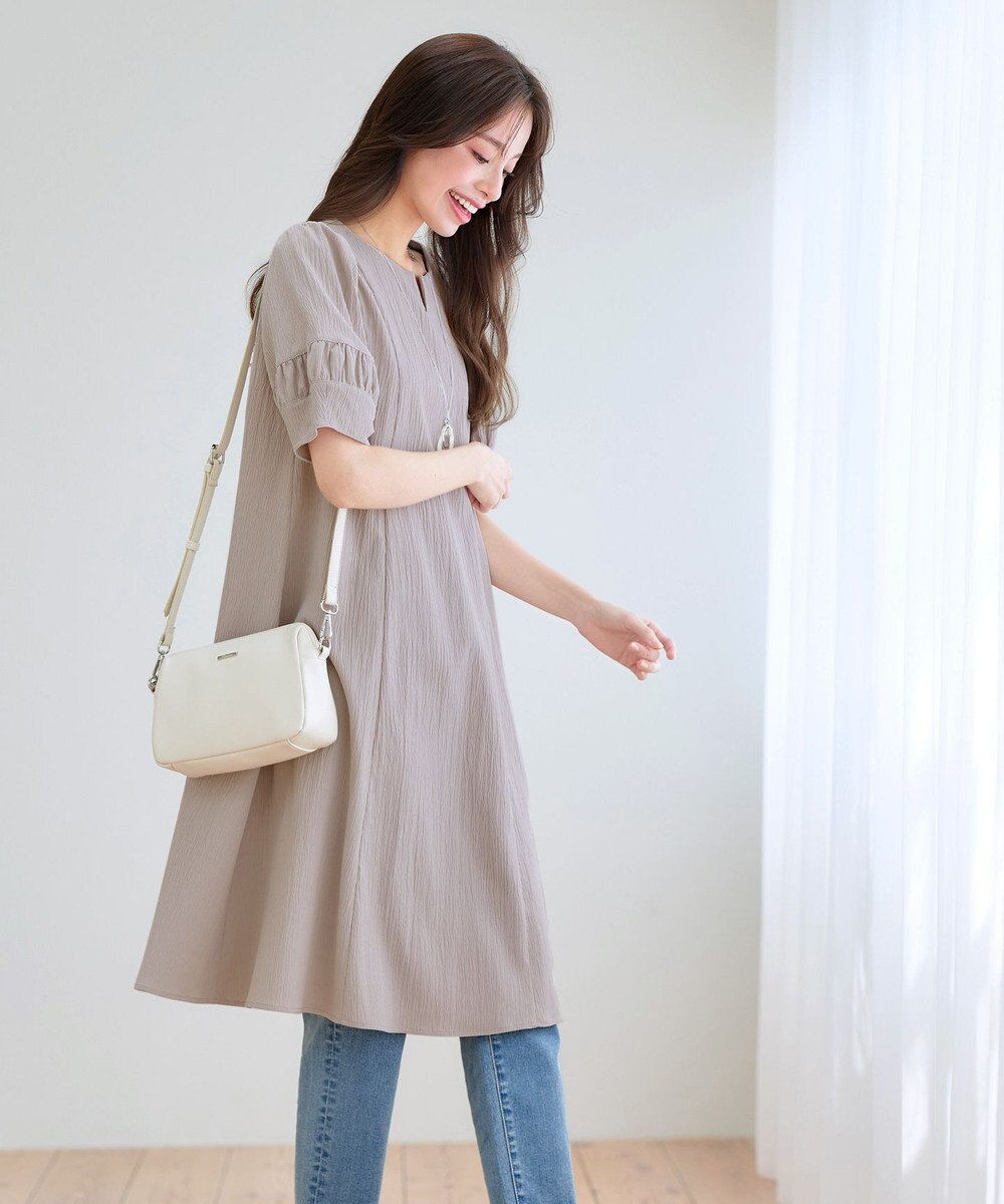 Tiaclasse L 【洗える】ギャザーランタンスリーブワンピース 