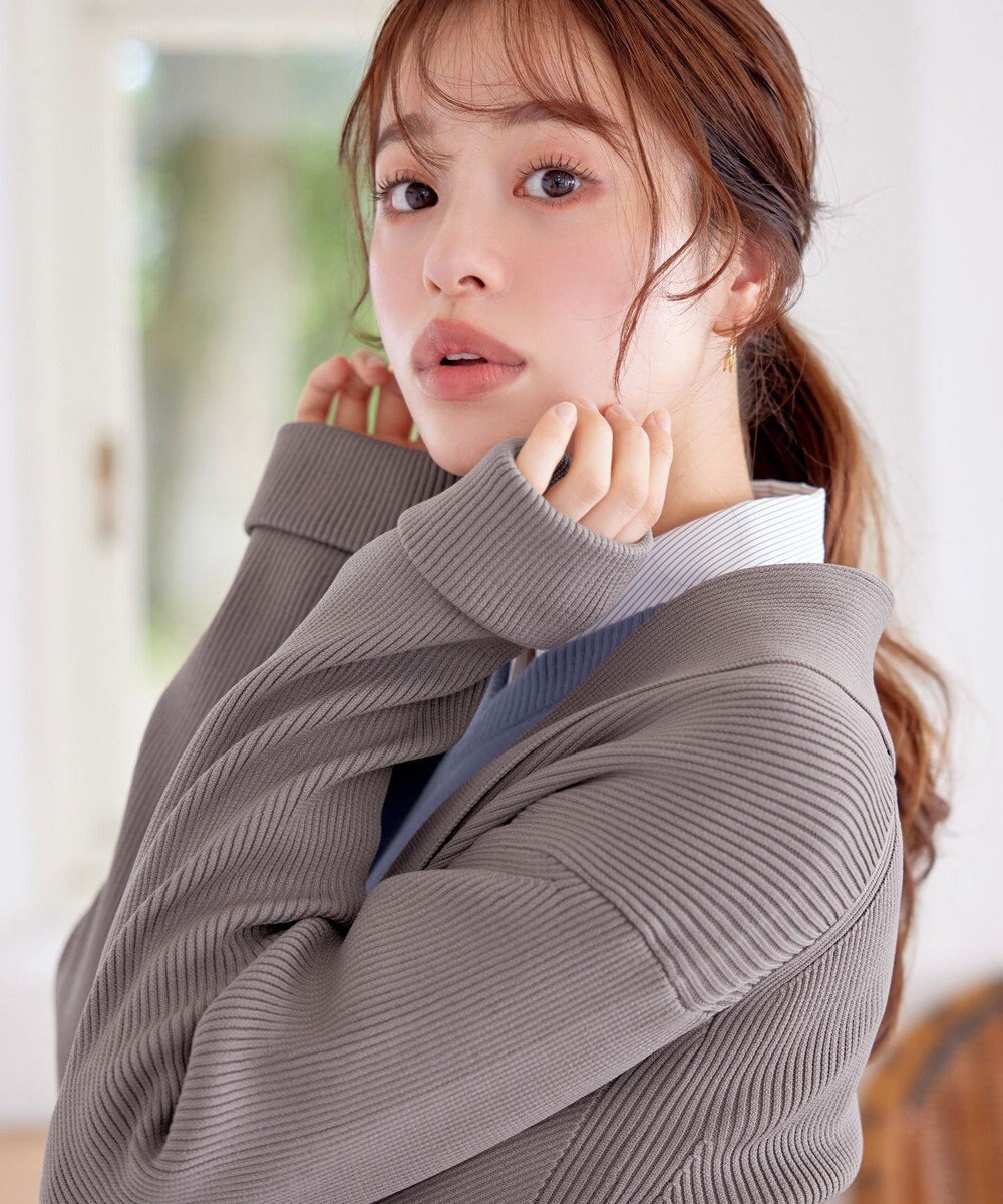 Tiaclasse 【洗える】リブ編み着流しカーディガン 