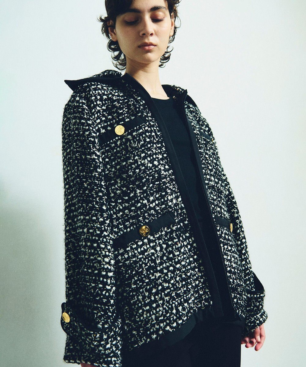 GRACE CONTINENTAL ツイードフーディーコート 