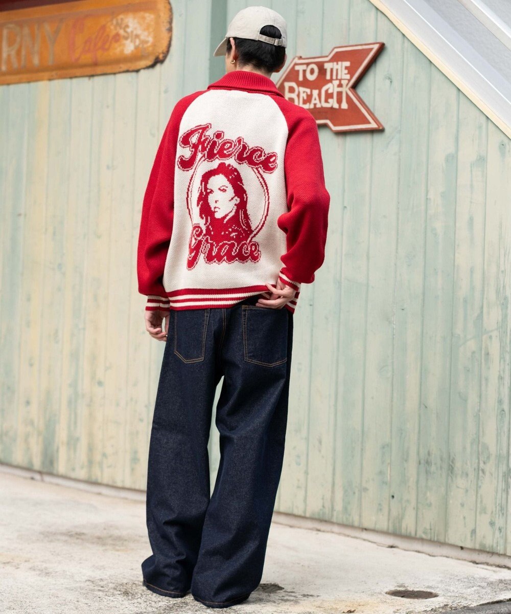 WEGO 【ユニセックス着用ITEM】グラフィックZIPニットブルゾン 