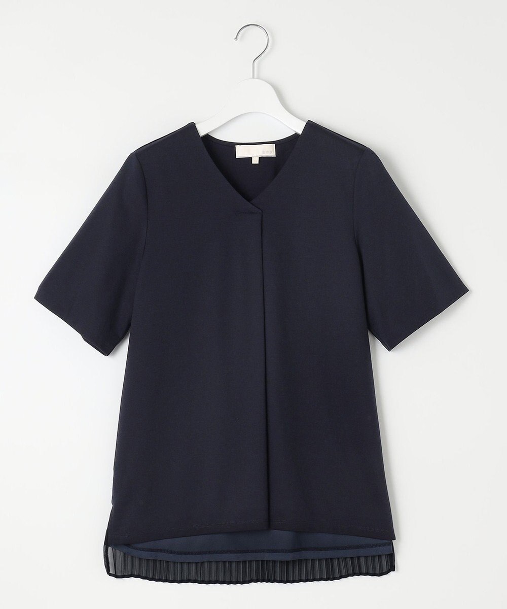 自由区 【洗える・XSサイズあり】シアーコンビバックプリーツ カットソー 