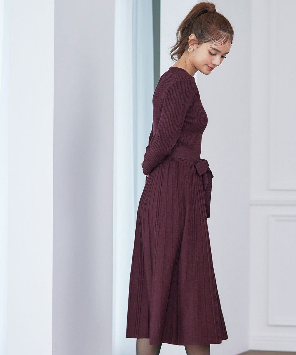 Tiaclasse 【洗える】プリーツ編みラメニットフレアワンピース 