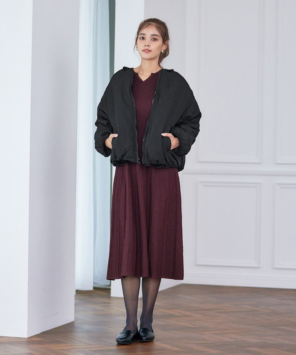 Tiaclasse 【洗える】プリーツ編みラメニットフレアワンピース 