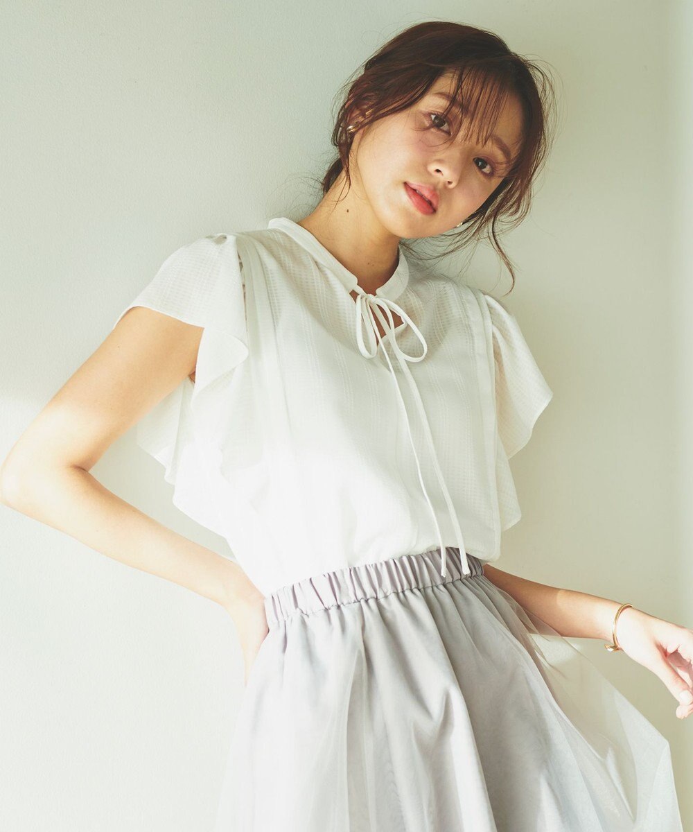 Feroux 【洗える】シャドーチェック ブラウス 