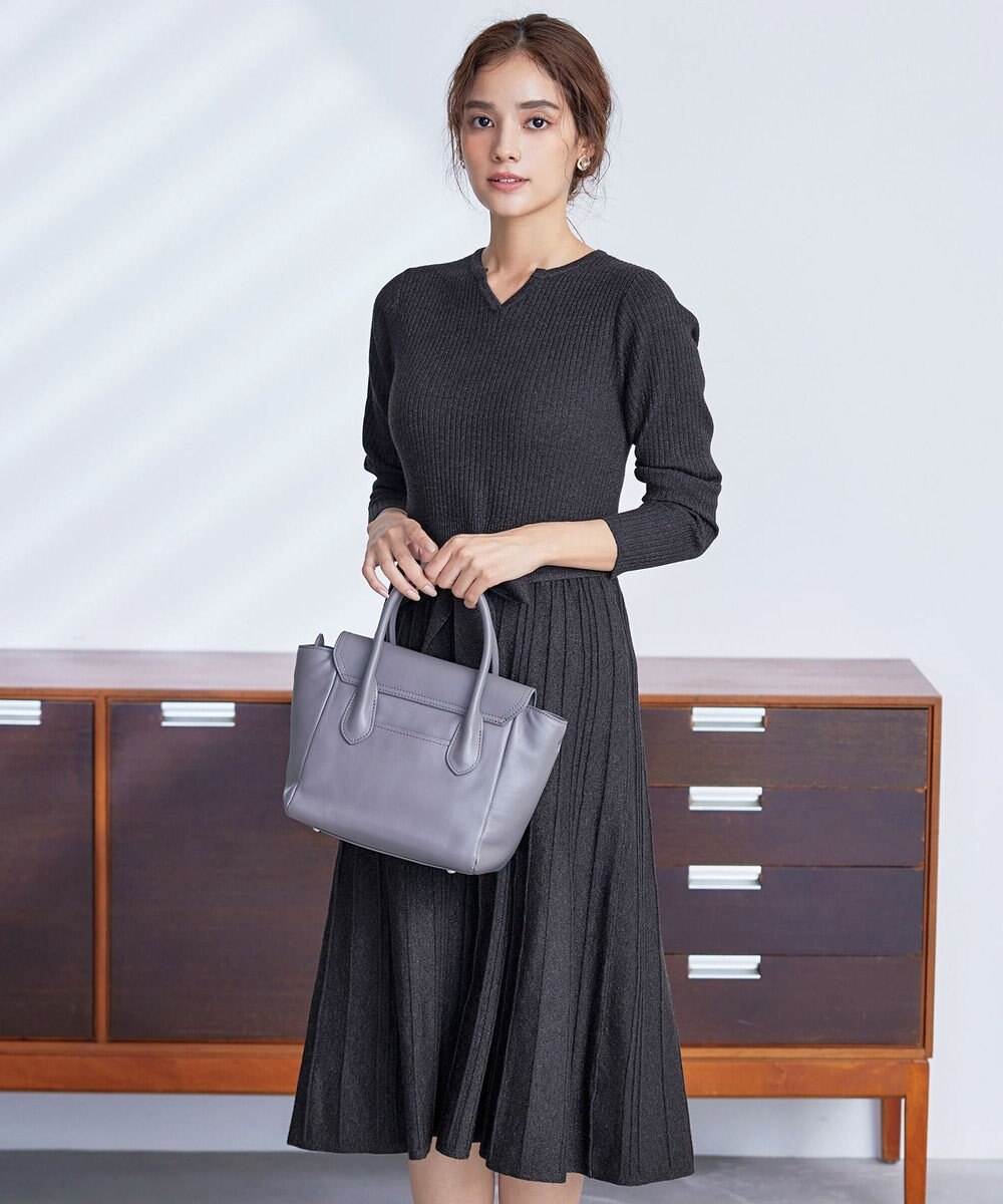 Tiaclasse 【洗える】プリーツ編みラメニットフレアワンピース 