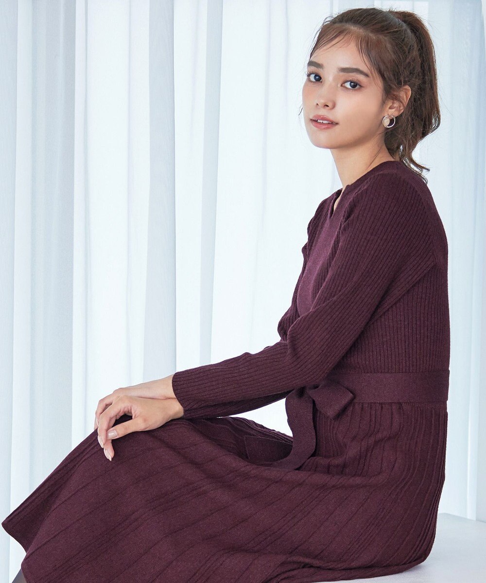 Tiaclasse 【洗える】プリーツ編みラメニットフレアワンピース 