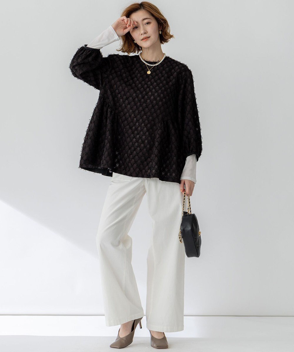 23区 L 【洗える】スラブツイルストレッチ ワイド パンツ 