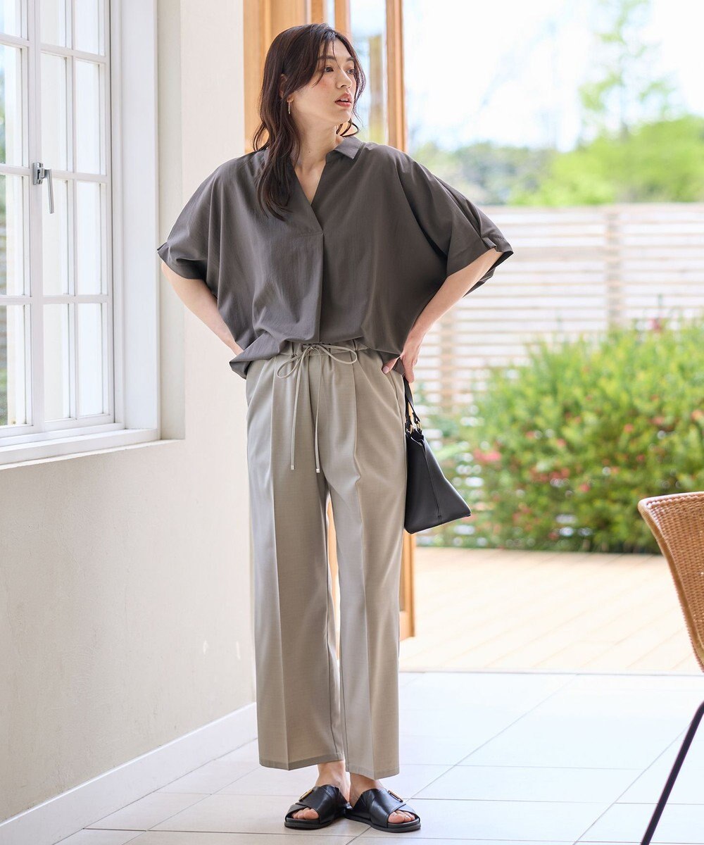 ANY 【新色追加】スキッパーネック袖タックブラウス 