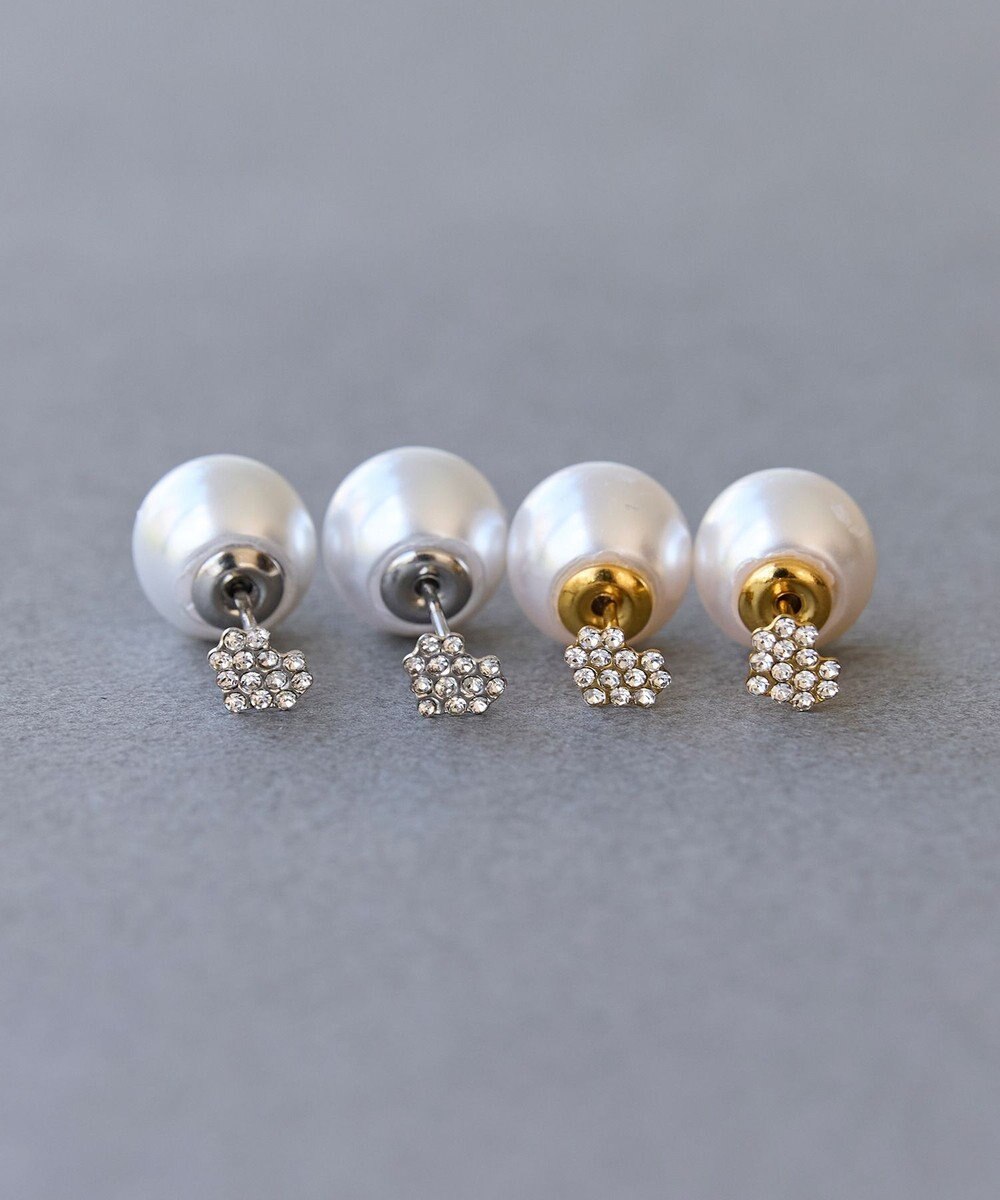 Phoebe 〈金属アレルギー対応〉3wayハートパヴェビジューパールキャッチピアス/シルバー 