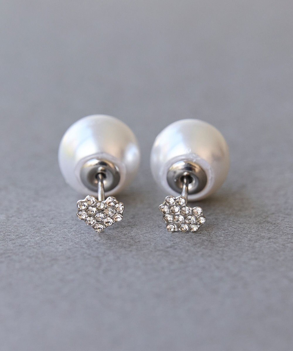 Phoebe 〈金属アレルギー対応〉3wayハートパヴェビジューパールキャッチピアス/シルバー 