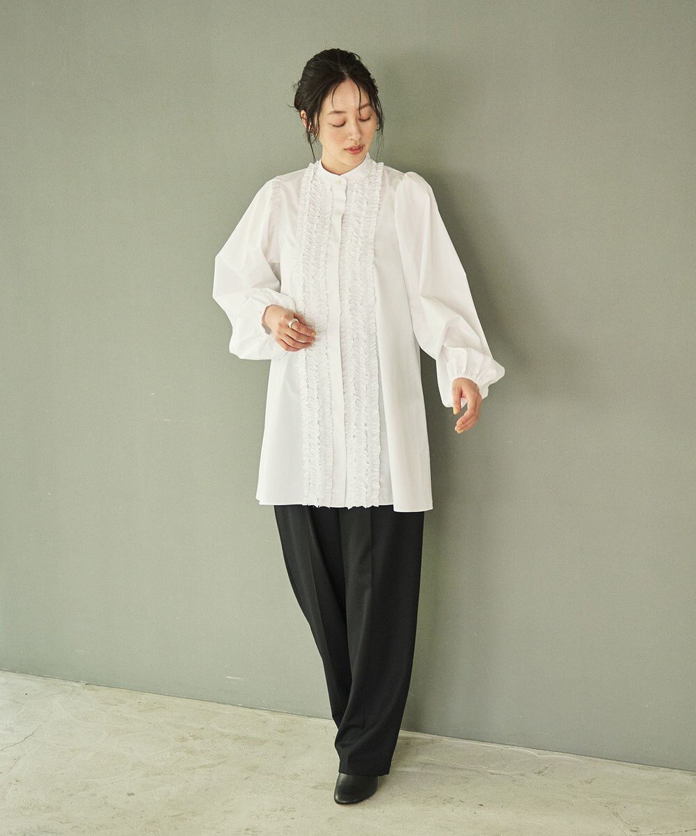 #Newans 【シワになりにくい/洗濯機可能】ロングフリルチュニック 