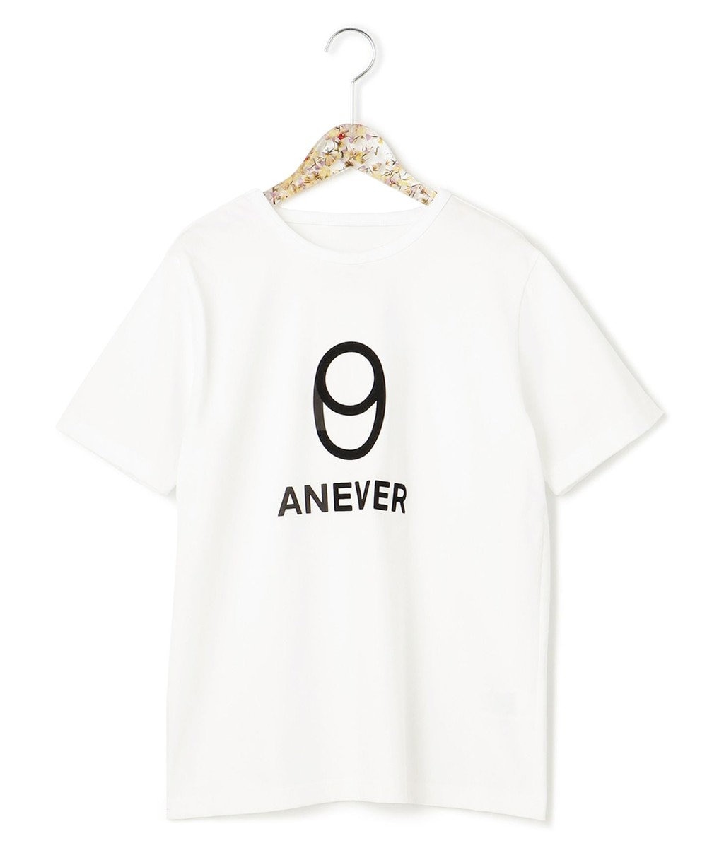 ANEVER 【洗える】09 フロッキープリント 半袖Tシャツ アイボリー系