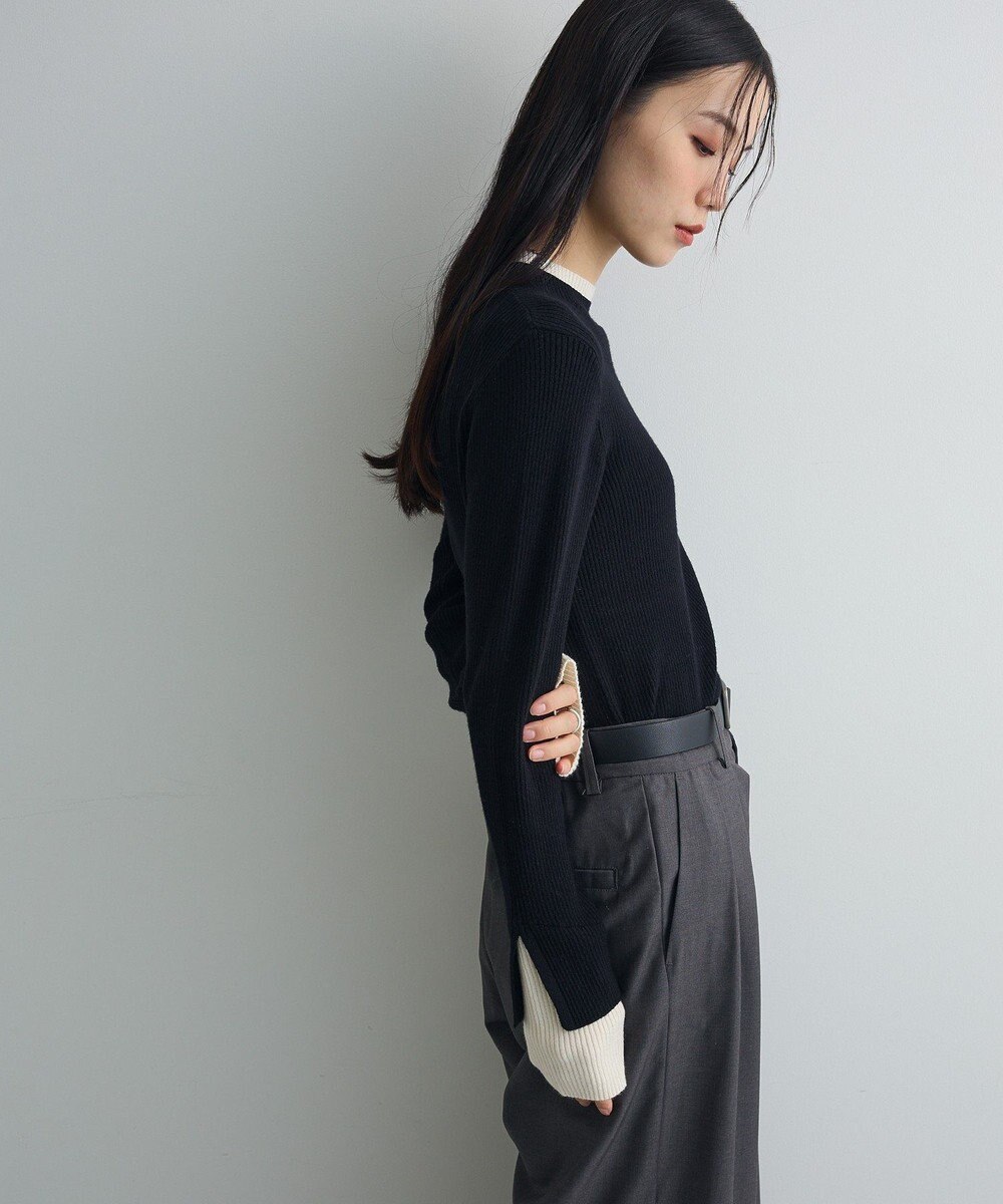 Green Parks ダブルカフスモックネック配色ニット 